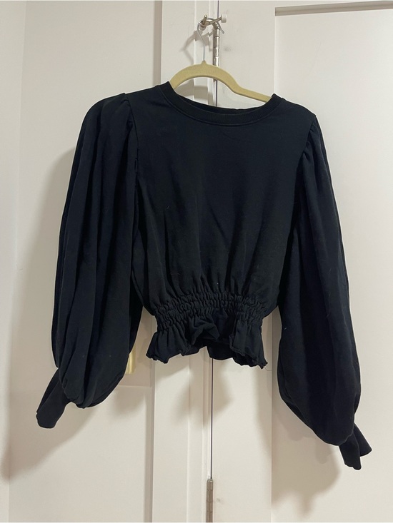 Zara Tops - Zara Black Puff-Sleeve Smocked Waist Sweatshirt